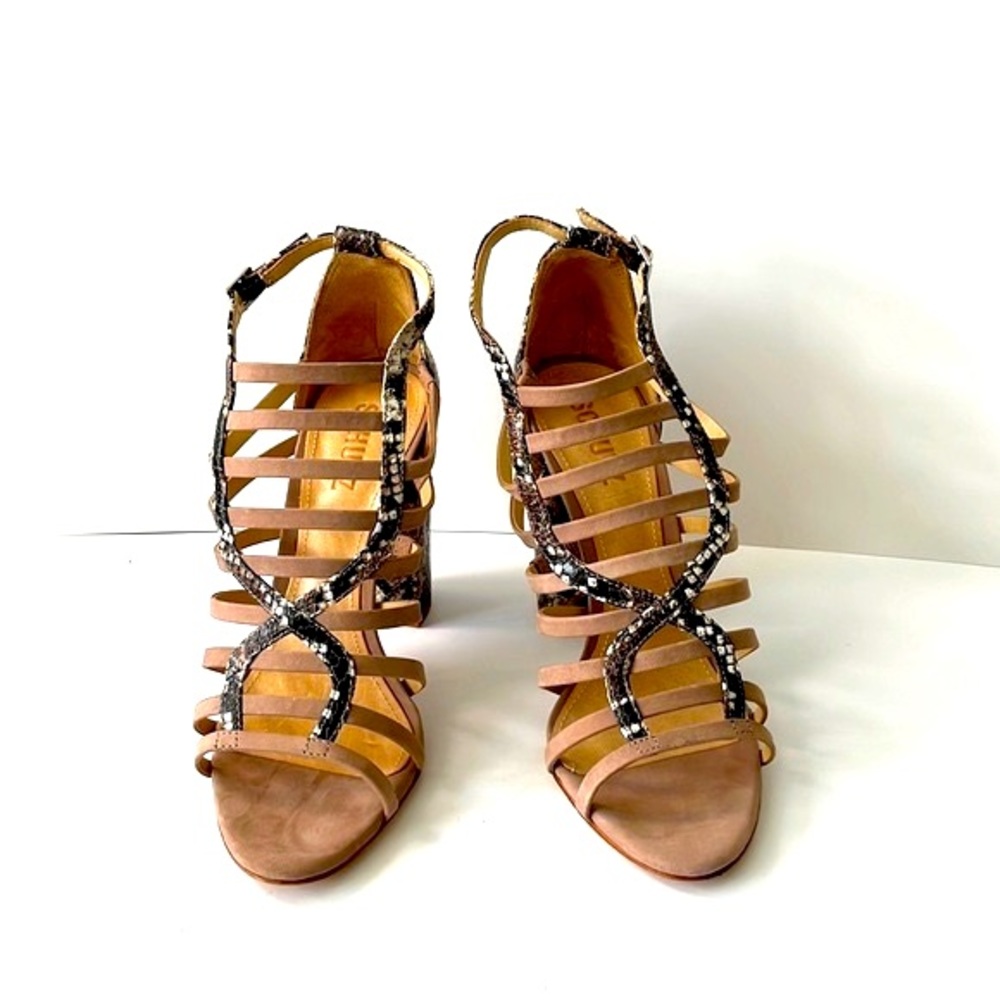 Schutz 'Kaye' Snakeskin-Print Strappy Sandals, Light Pink, 8B